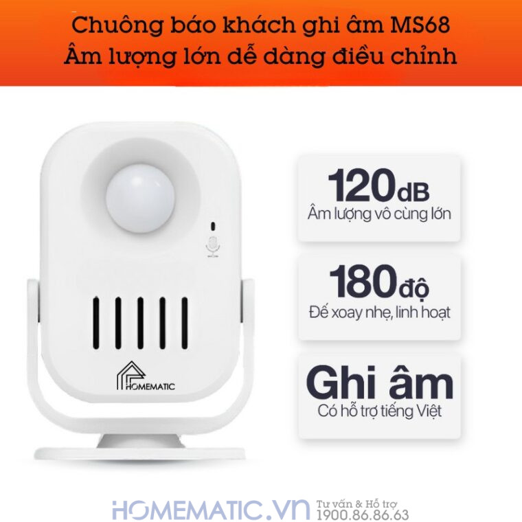 Chuông Báo Khách Hỗ Trợ Thu âm Tiếng Việt Homematic Ms68