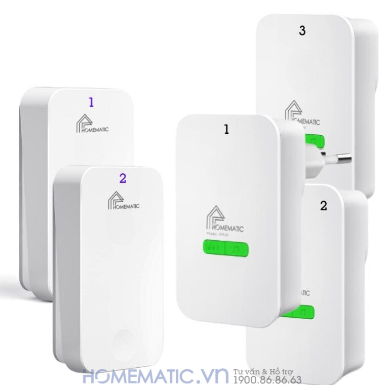 Chuông Cửa Không Dây Không Dùng Pin Homematic G4lw bộ 3 loa chuông 2 nút bấm