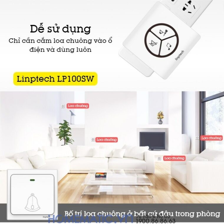 Có thể bố trí loa chuông ở bất cứ đâu trong phòng Có thể bố trí loa chuông ở bất cứ đâu trong phòng