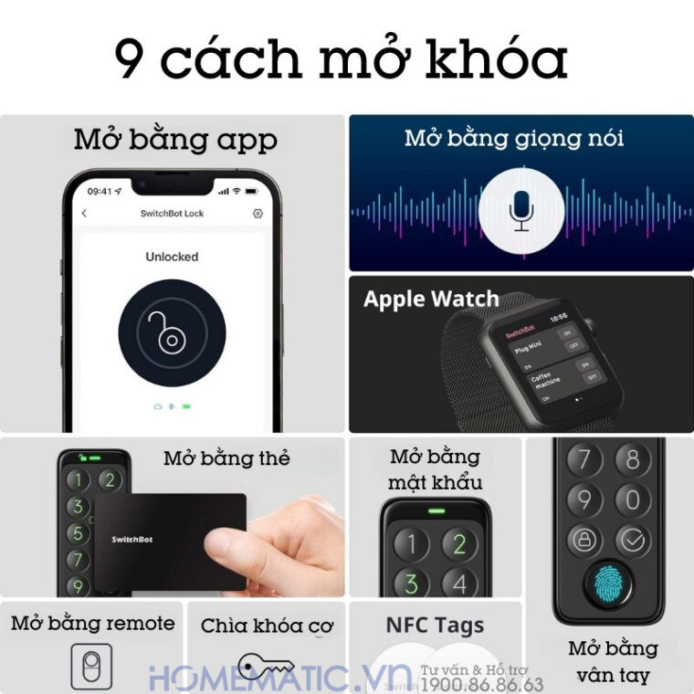 Khóa Vân Tay Cửa Gỗ Thông Minh Switchbot Lock Sb-l có 9 cách mở khóa