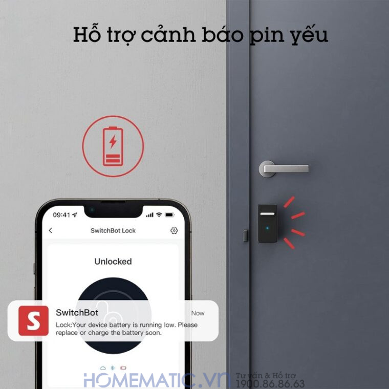 Khóa Vân Tay Cửa Gỗ Thông Minh Switchbot Lock Sb-l hỗ trợ cảnh báo pin yếu
