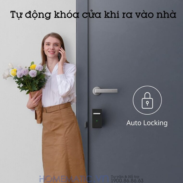 Khóa Vân Tay Cửa Gỗ Thông Minh Switchbot Lock tự động khóa cửa khi ra vào nhà