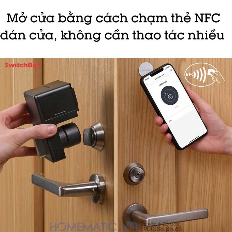 Khóa Vân Tay Cửa Gỗ Thông Minh Switchbot Lock Sb-l Mở cửa bằng cách chạm thẻ NFC
