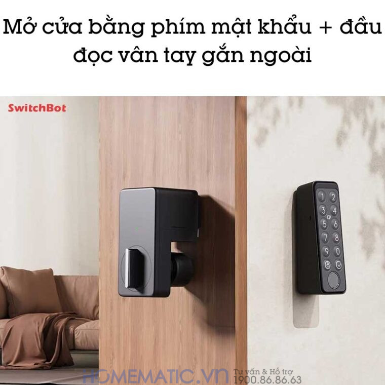 Khóa Vân Tay Cửa Gỗ Thông Minh Switchbot Lock Sb-l Mở cửa bằng mật khẩu và đầu đọc vân tay gắn ngoài