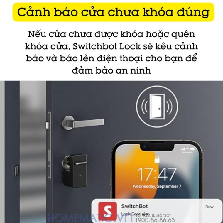 Khóa Vân Tay Cửa Gỗ Thông Minh Switchbot Lock Sb-l cảnh báo cửa chưa khóa đúng