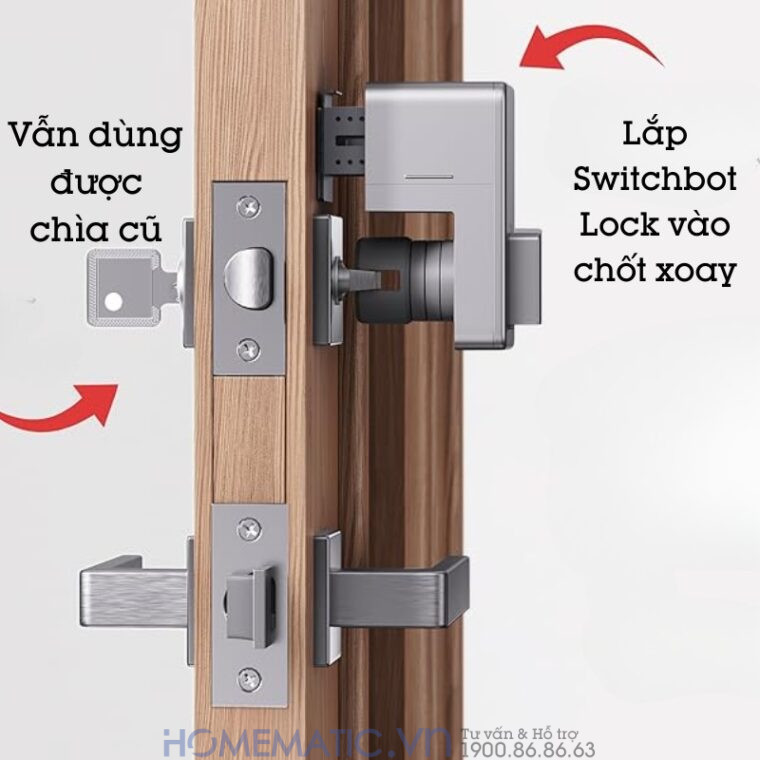 Khóa Vân Tay Cửa Gỗ Thông Minh Switchbot Lock Sb-l Mở Chốt Cửa Không Cần Khoan đục vẫn dùng được chìa cũ