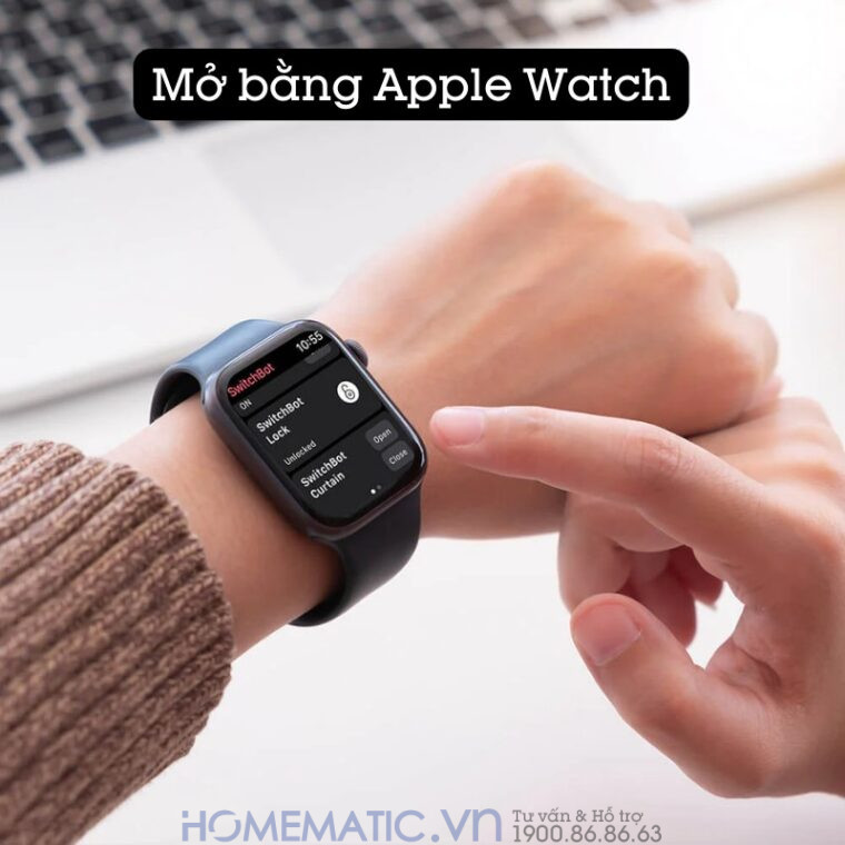Khóa Vân Tay Cửa Gỗ Thông Minh Switchbot Lock mở bằng apple watch