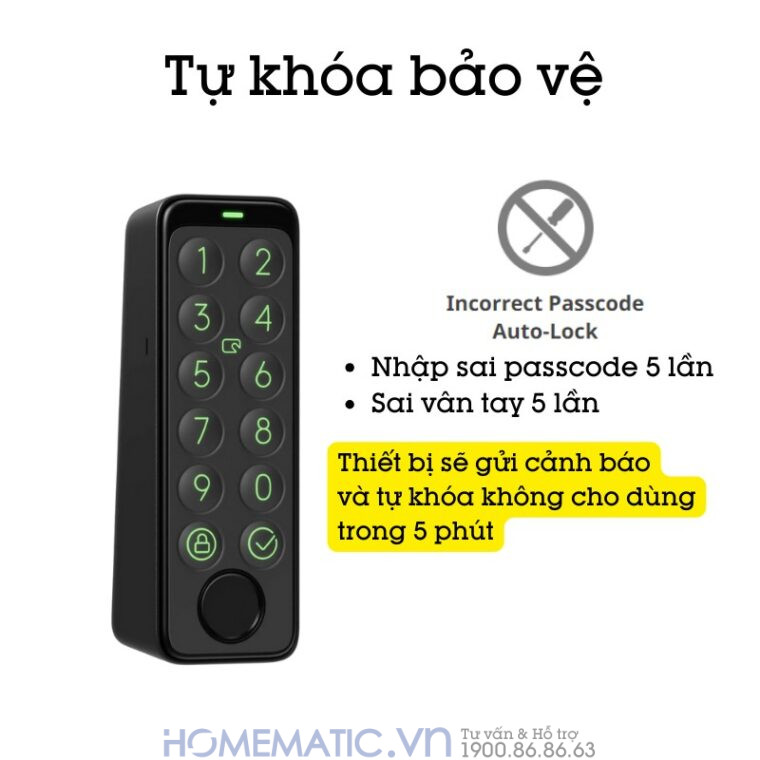 Switchbot Keypad Touch có chức năng tự khóa bảo vệ