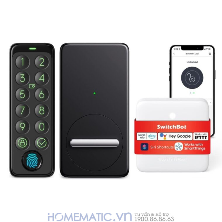 Khóa Vân Tay Cửa Gỗ Thông Minh Switchbot Lock Sb-l + Keypadtouch + Hubmini