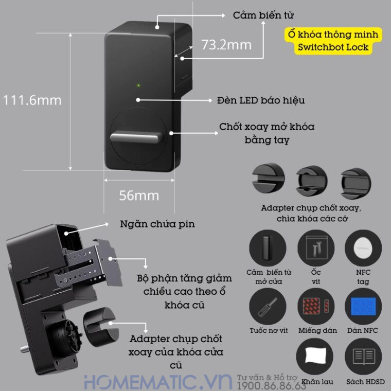 Khóa Vân Tay Cửa Gỗ Thông Minh Switchbot Lock Sb-l Mở Chốt Cửa Không Cần Khoan đục