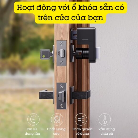 Khóa Vân Tay Cửa Gỗ Thông Minh Switchbot Lock Sb-l hoạt động với ổ khóa sẵn có
