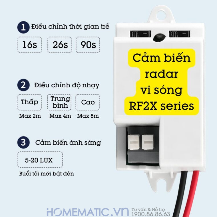 Công Tắc Cảm Biến Chuyển động Radar Vi Sóng Mini Rf2x Công Tắc Cảm Biến Chuyển động Radar Vi Sóng Mini Rf2x