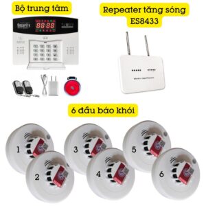 Hệ Thống Báo Cháy Không Dây Gia đình Báo Về điện Thoại Es1720f bộ 6 đầu báo khói