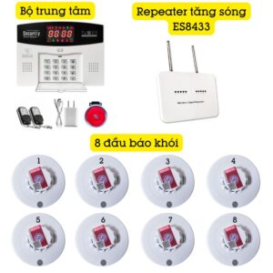 Hệ Thống Báo Cháy Không Dây Gia đình Báo Về điện Thoại Es1720f bộ 8 đầu báo khói