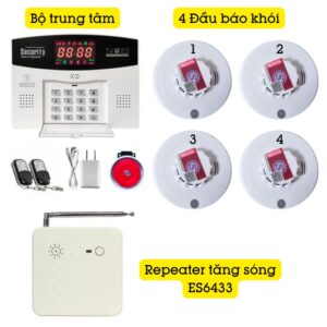 Hệ Thống Báo Cháy Không Dây Gia đình Báo Về điện Thoại Es1720f bộ 4 đầu báo khói