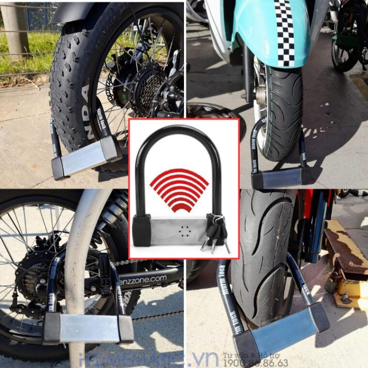 Khóa Bánh Xe Máy Chống Trộm Chống Cắt Có Còi Hú Lk605