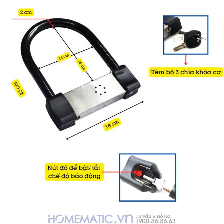 Khóa Bánh Xe Máy Chống Trộm Chống Cắt Có Còi Hú Lk605