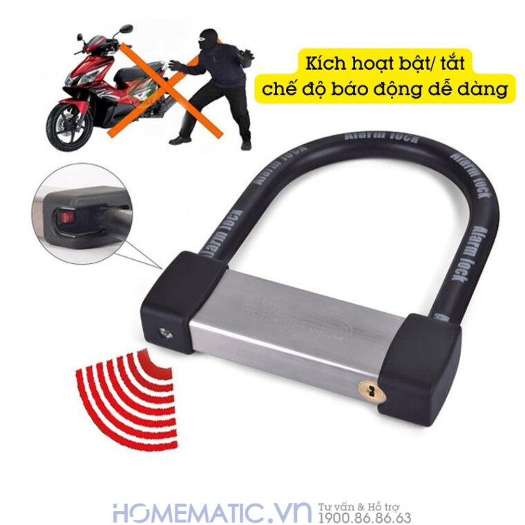 Khóa Bánh Xe Máy Chống Trộm Chống Cắt Có Còi Hú Lk605