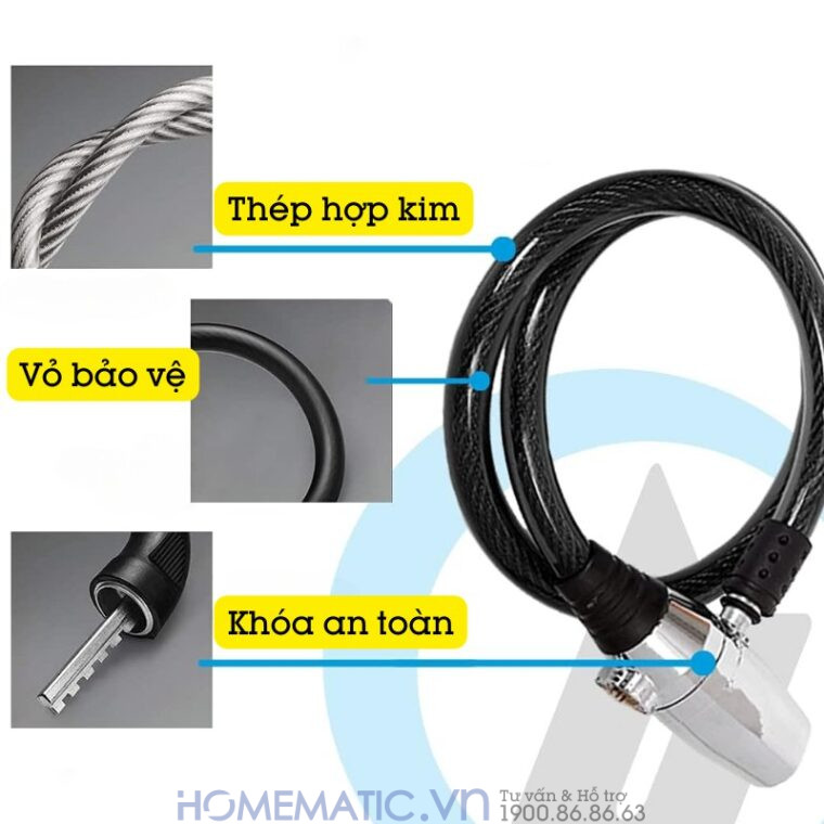 Khóa Dây Xe Máy Xe đạp Dây Cáp Khóa Chống Trộm Có Còi Hú Lk215