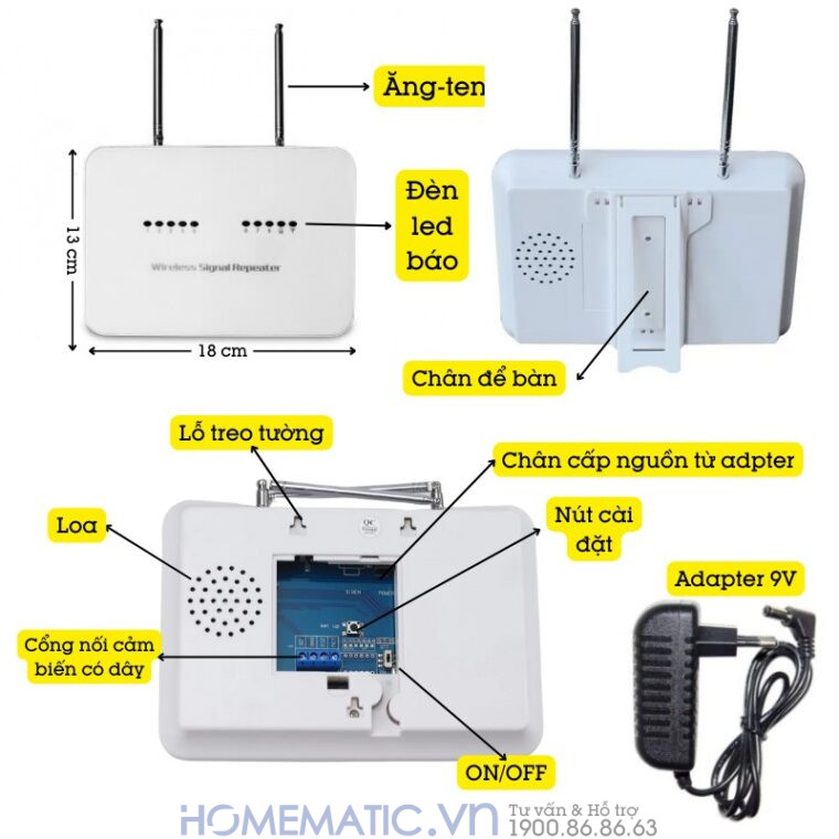 Repeater Kích Sóng Chuyển Tiếp Sóng Rf 433mhz Exsmith Es8433 Hỗ Trợ Cảm Biến, Báo Cháy Không Dây