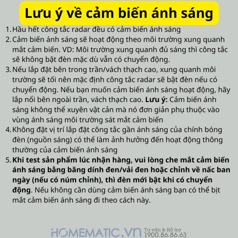 Cảm Biến Vi Sóng Radar Bật Tắt đèn Mini Rf22 (500w) hướng dẫn sử dụng cảm biến ánh sáng