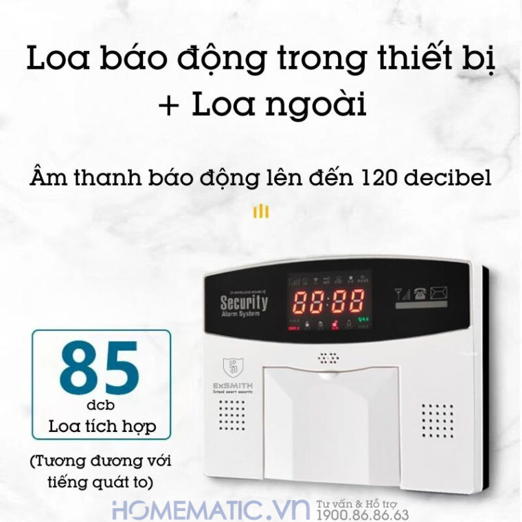 Hệ Thống Báo Cháy Không Dây Gia đình Báo Về điện Thoại Es1720f tích hợp loa báo động bên trong và bên ngoài