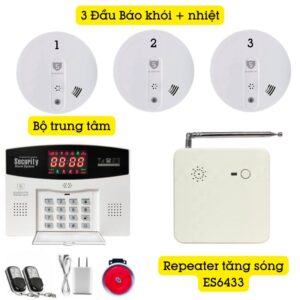 Hệ Thống Báo Cháy Không Dây Gia đình Báo Về điện Thoại Es1720fh ( 4 đầu Báo Khói + Nhiệt)