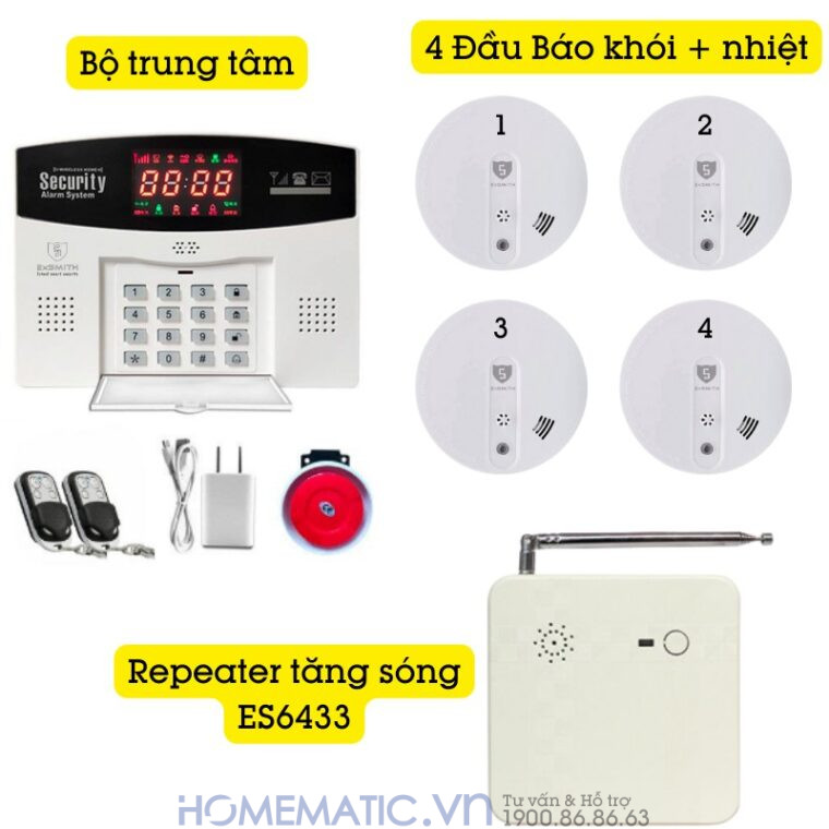 Hệ Thống Báo Cháy Không Dây Gia đình Báo Về điện Thoại Es1720fh (đầu Báo Khói + Nhiệt)
