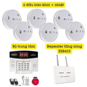 Hệ Thống Báo Cháy Không Dây Gia đình Báo Về điện Thoại Es1720fh (6 đầu Báo Khói + Nhiệt)