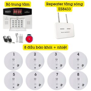 Hệ Thống Báo Cháy Không Dây Gia đình Báo Về điện Thoại Es1720fh (8 đầu Báo Khói + Nhiệt)