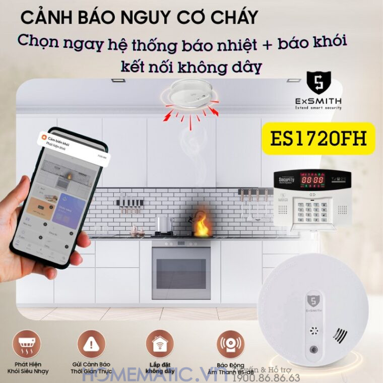 Cảnh báo nguy cơ cháy với Hệ Thống Báo Cháy Không Dây Gia đình Báo Về điện Thoại Es1720fh (đầu Báo Khói + Nhiệt) Cảnh báo nguy cơ cháy với Hệ Thống Báo Cháy Không Dây Gia đình Báo Về điện Thoại Es1720fh (đầu Báo Khói + Nhiệt)