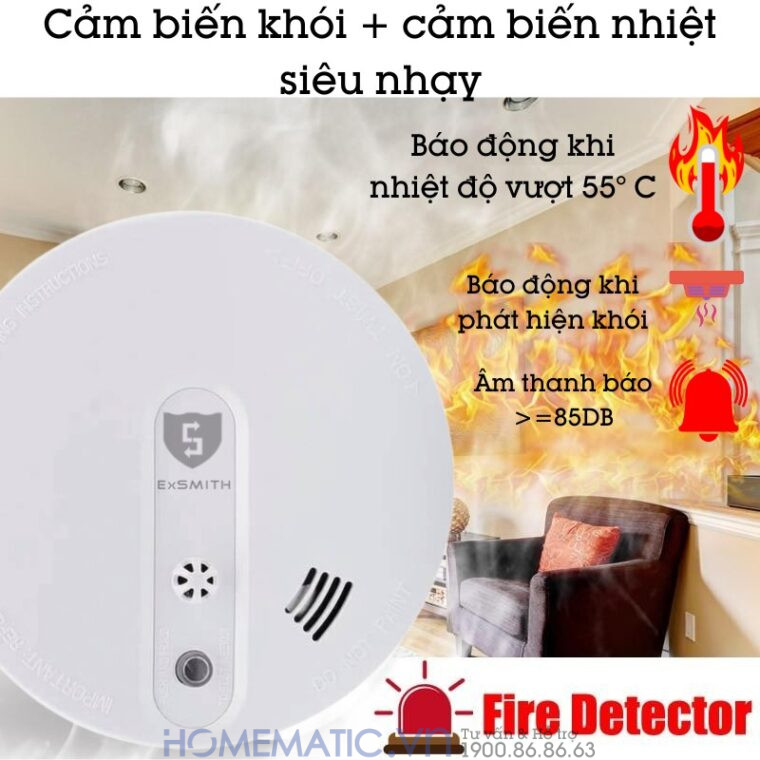 đầu Báo Khói + Nhiệt cảm ứng siêu nhạy báo khi nhiệt độ trên 55 độ và có khói