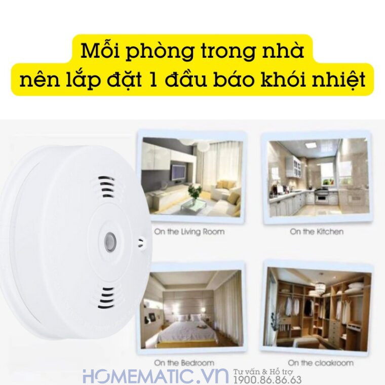 Mỗi phòng trong nhà nên lắp dặt 1 đầu báo khói nhiệt Mỗi phòng trong nhà nên lắp dặt 1 đầu báo khói nhiệt