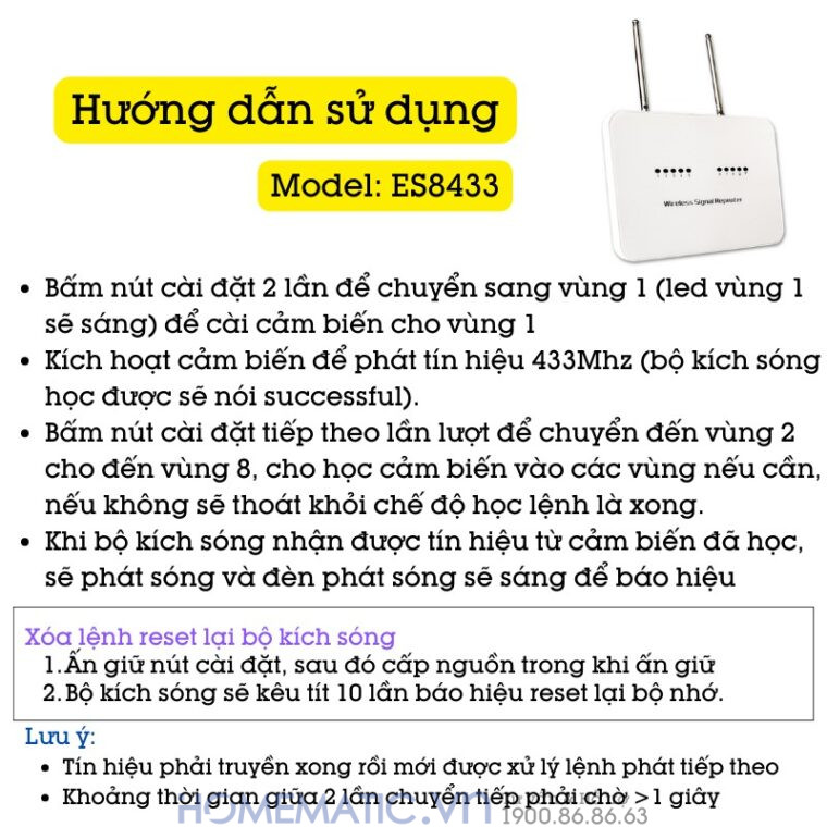 Repeater Kích Sóng Chuyển Tiếp Sóng Rf 433mhz Exsmith Es8433 hướng dẫn sử dụng