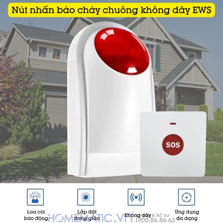 Nút Nhấn Báo Cháy Chuông Không Dây Ews