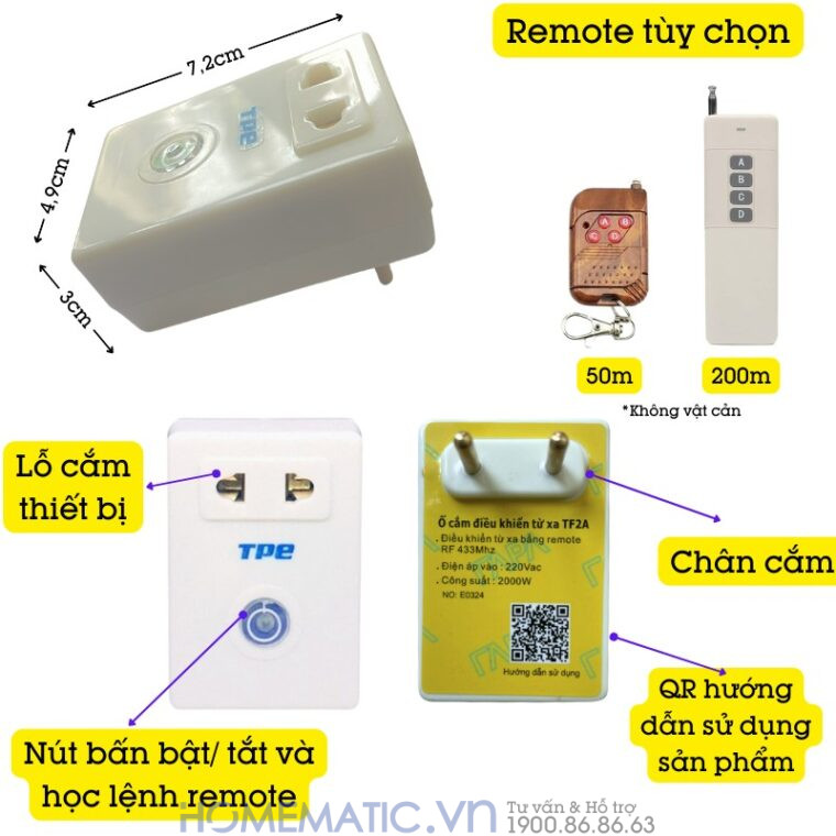 Ổ Cắm điều Khiển Từ Xa Bằng Remote Rf Tpe Tf2av2 mô tả tính năng Ổ Cắm điều Khiển Từ Xa Bằng Remote Rf Tpe Tf2av2 mô tả tính năng