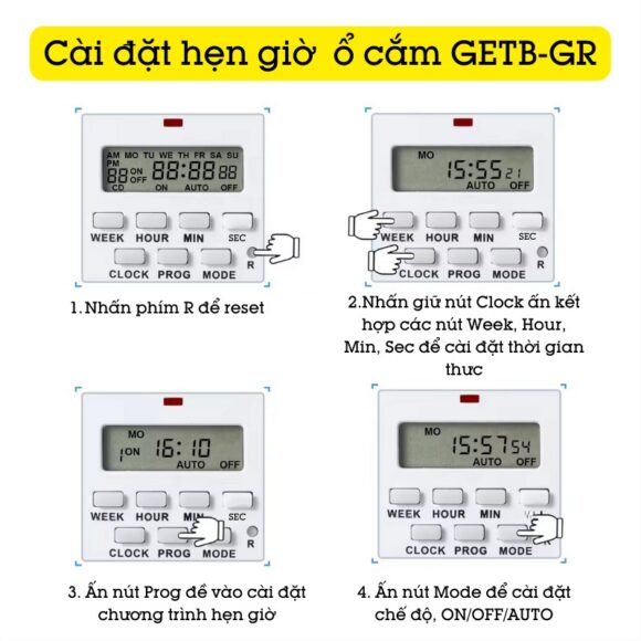 Ổ Cắm Hẹn Giờ điện Tử Homematic Hỗ Trợ đếm Giây Getb-gr