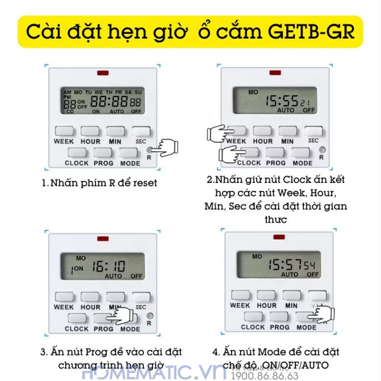 Ổ Cắm Hẹn Giờ điện Tử Homematic Hỗ Trợ đếm Giây Getb-gr