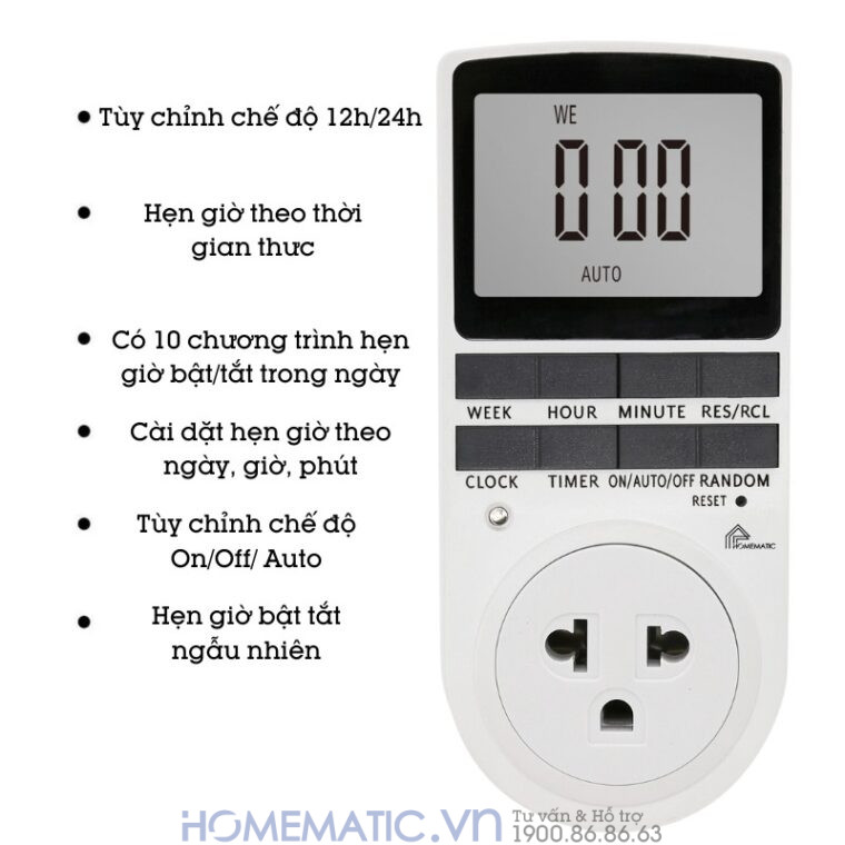 Ổ Cắm Hẹn Giờ điện Tử Homematic Màn Hình Lớn Teg3600
