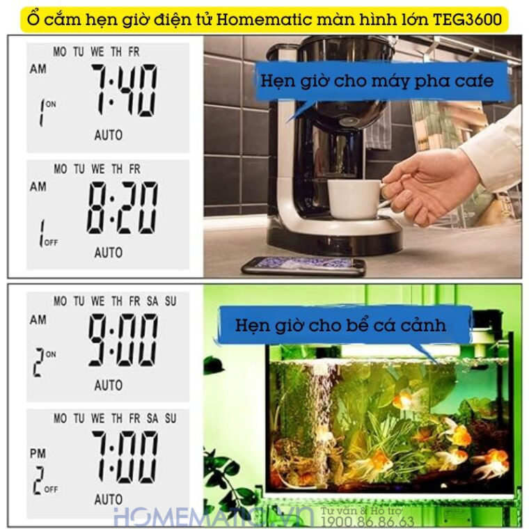 Ổ Cắm Hẹn Giờ điện Tử Homematic Màn Hình Lớn Teg3600