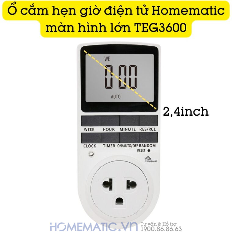 Ổ Cắm Hẹn Giờ điện Tử Homematic Màn Hình Lớn Teg3600