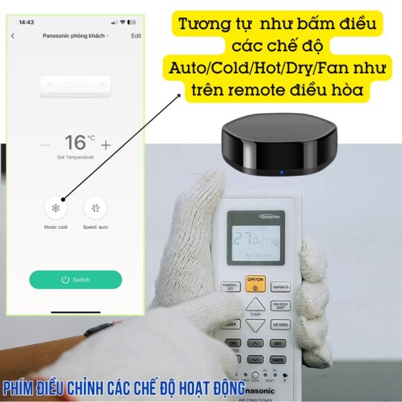 Bộ điều Khiển điều Hòa Panasonic Bằng điện Thoại Smart Life Yrc11 có các nút chế độ tương tự remote