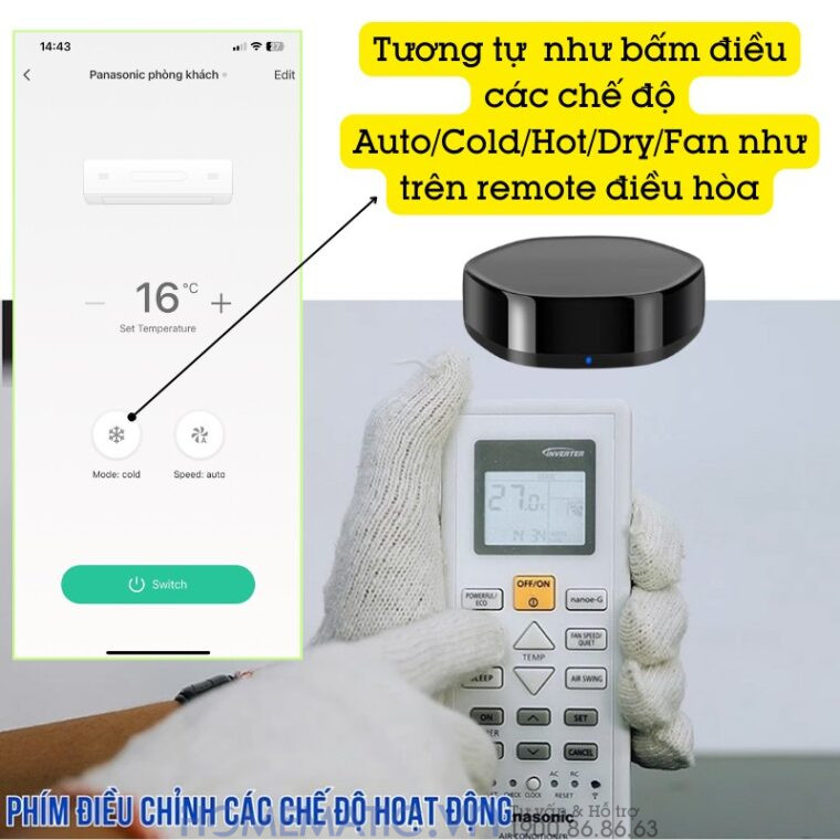 Bộ điều Khiển điều Hòa Panasonic Bằng điện Thoại Smart Life Yrc11 có các nút chế độ tương tự remote