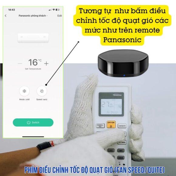 Bộ điều Khiển điều Hòa Panasonic Bằng điện Thoại Smart Life Yrc11 có nút tốc độ quạt gió tương tự remote