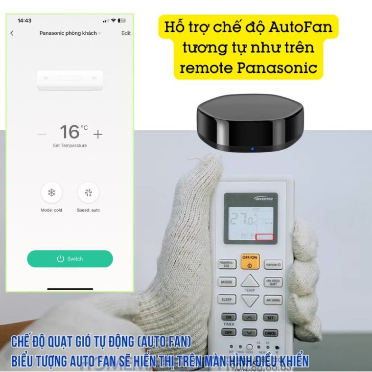 Bộ điều Khiển điều Hòa Panasonic Bằng điện Thoại Smart Life Yrc11 hỗ trợ chế độ autofan tương tự remote