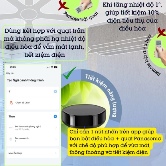 Bộ điều Khiển điều Hòa Panasonic Bằng điện Thoại Smart Life Yrc11 hỗ trợ điều khiển kết hợp quạt và điều hòa