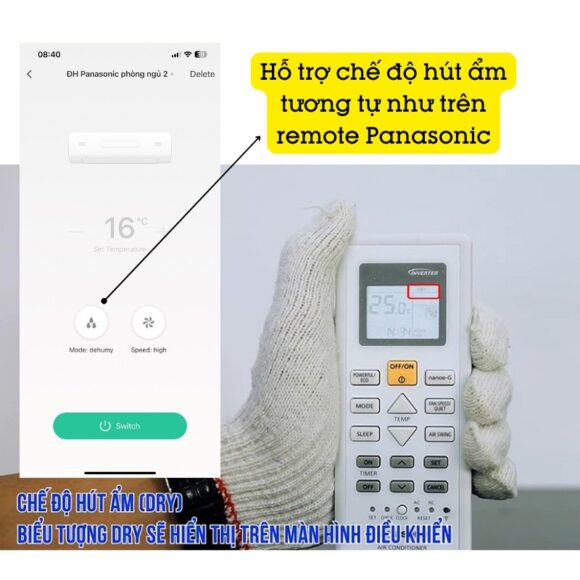 Bộ điều Khiển điều Hòa Panasonic Bằng điện Thoại Smart Life Yrc11 hỗ trợ chế độ hút ẩm tương tự remote