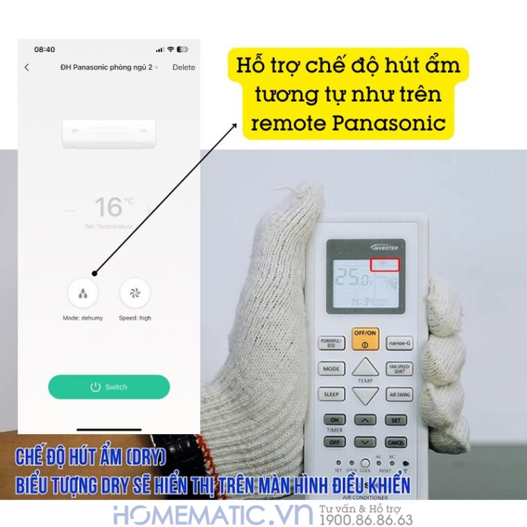 Bộ điều Khiển điều Hòa Panasonic Bằng điện Thoại Smart Life Yrc11 hỗ trợ chế độ hút ẩm tương tự remote