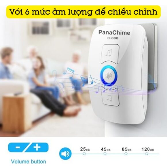 Chuông Cửa Không Dây Panachime Sử Dụng Nút Bấm Dùng Pin Panasonic Ehg888 có 6 mức âm lượng để điều chỉnh