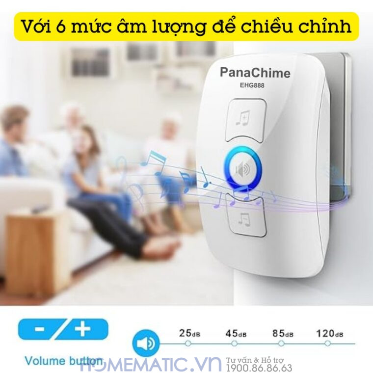 Chuông Cửa Không Dây Panachime Sử Dụng Nút Bấm Dùng Pin Panasonic Ehg888 có 6 mức âm lượng để điều chỉnh